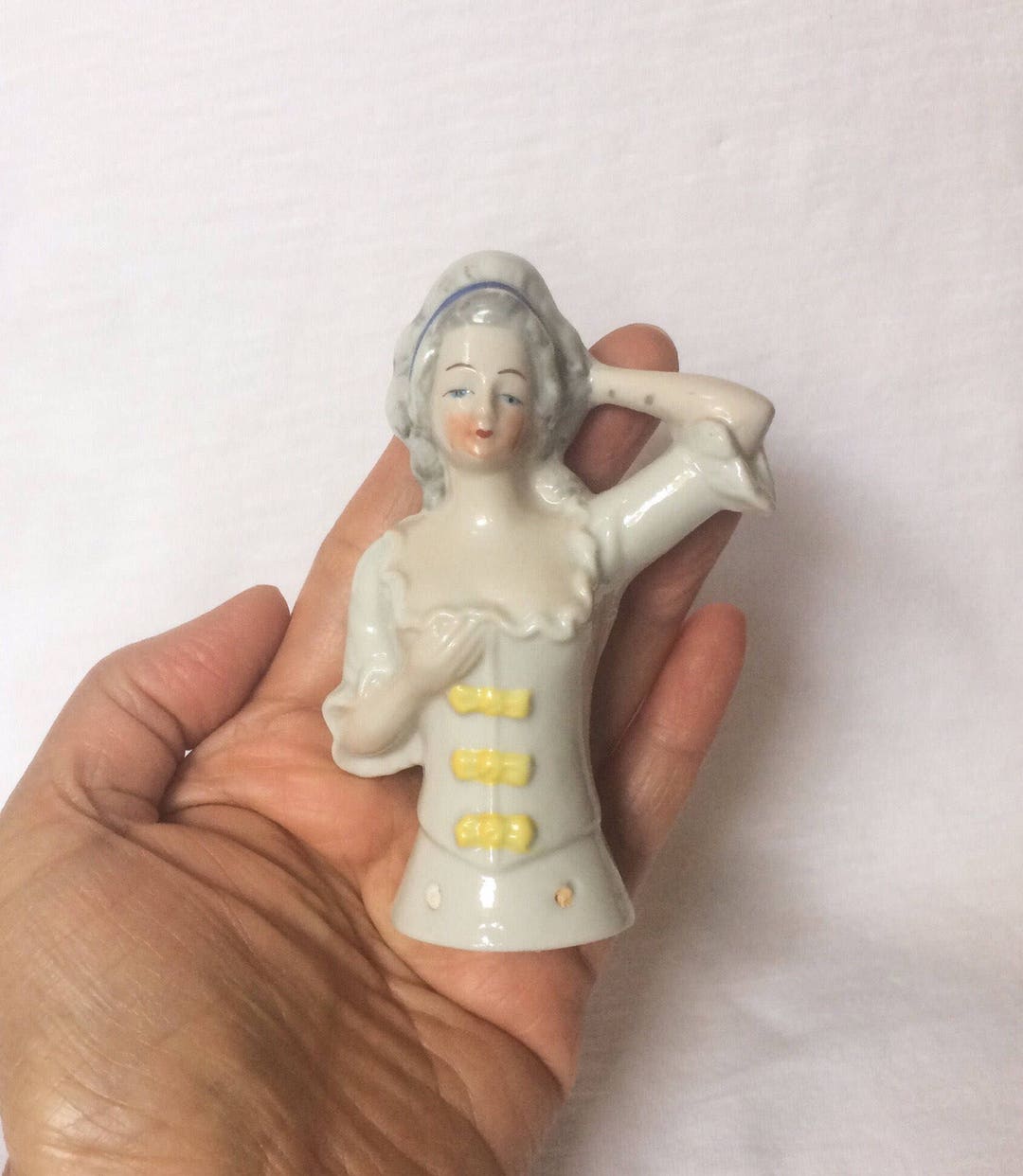 Yellow Bow Lady Pin Cushion Half Doll Woman Victorian Figurine Etsy