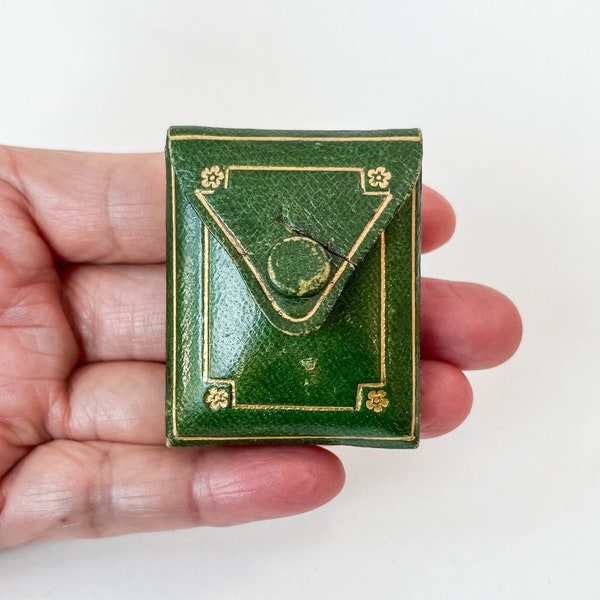 Rare CARTIER Jewelry Box Green Gold Leather Small Case Charm Pendant Necklace Velvet Display Snap Closure Vintage Antique Art Deco