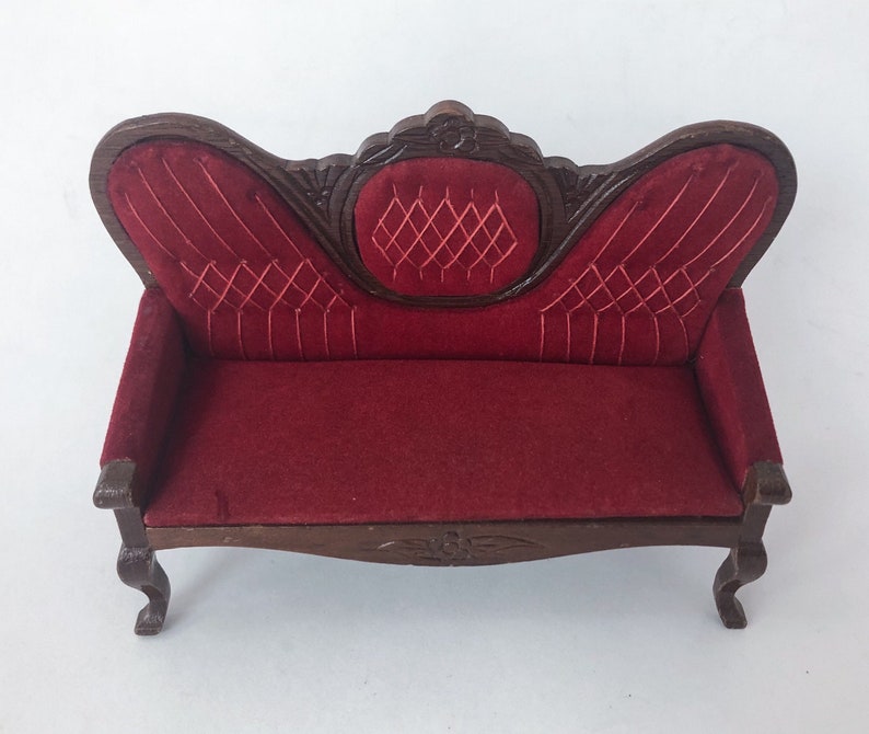 Mini Victorian Red Velvet Sofa Couch Dollhouse Doll House | Etsy
