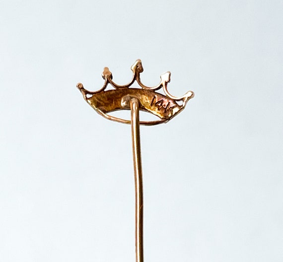 Fine Crown Stickpin 14K Seed Pearl Stick Lapel Pi… - image 6