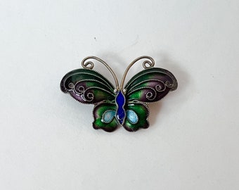 Lovely Butterfly Brooch Pin Cloisonne Enamel Gilt Gold Over Silver Insect Bug Estate Jewelry Vintage