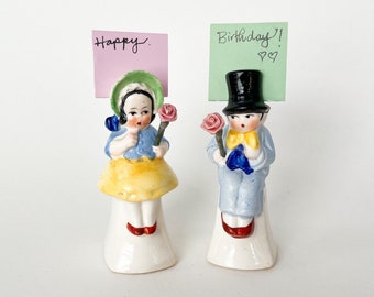 Cute Boy Girl Place Card Name Note Holder Lady Gentleman Mini Doll woman Figurine Porcelain Ceramic Vintage Victorian Germany Lot