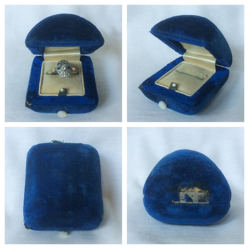 Vintage Blue Velvet Ring Box Art Deco jewelry Wedding Display Etsy
