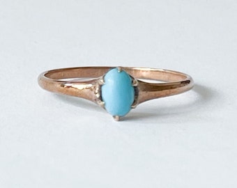 Persian Turquoise Ring Natural Blue Stone 10K 9ct Rose Gold Promising Sweetheart Jewelry Estate Vintage Antique Victorian