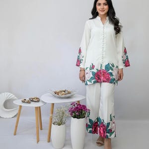 Shamooz Seidenanzug 3-Teilig | Digital gedrucktes genähtes Kleid