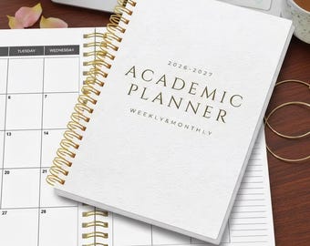 Planificador académico A5 2026-2027, planificador semanal y mensual para estudiantes, organizador escolar en espiral con notas, calendario de estudio para estudiantes y oficina.