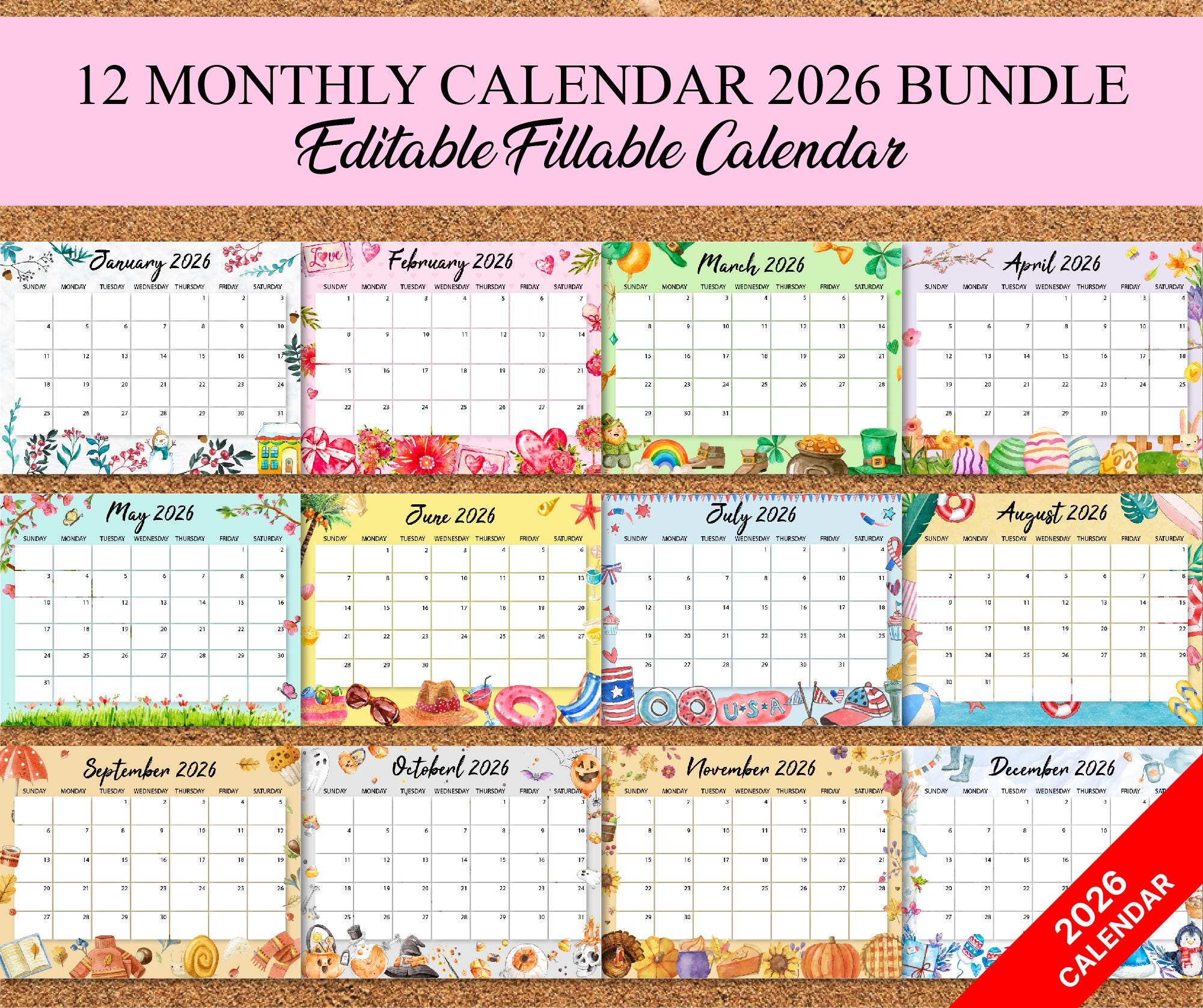 2026 Kids Calendar Printable | Monthly Planner (editable PDF Download ...