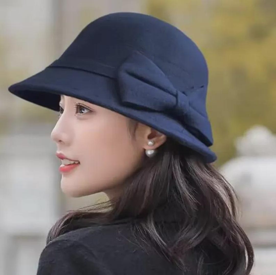 Elegant Black Wool Cloche Hat with Organza Bow | Women’s Dress Hat Women main image 4