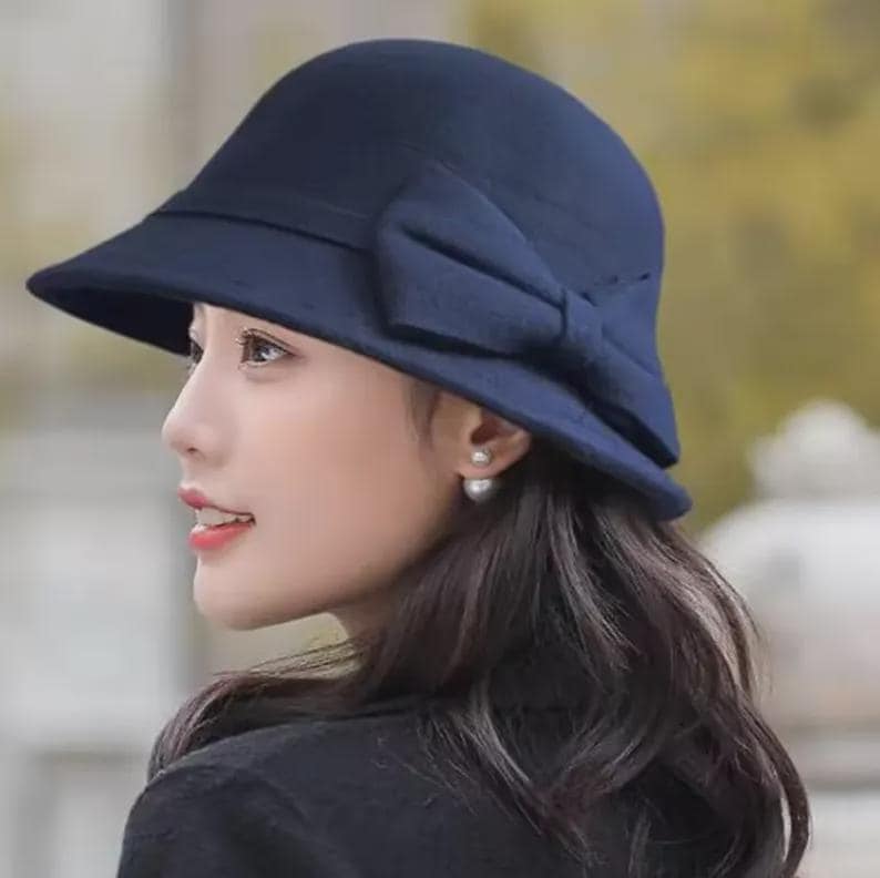 Patricia Underwood Navy Wide-Brim Wool Fedora Hat with Black Decorative Band Patricia Underwood Hats for Women on Sale up to 90% Off  main image 4