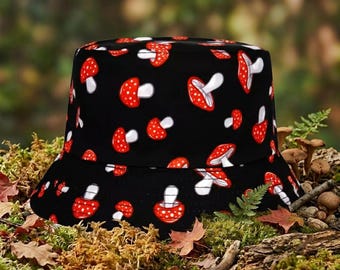 Bonito sombrero de pescador con estampado de hongos: sombrero unisex reversible para playa, pesca, viajes y actividades al aire libre.
