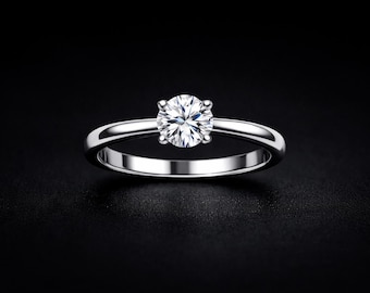 Anillo solitario de moissanita de lujo de 1 quilates: anillo de compromiso nupcial de plata de ley 925 auténtica para mujer, elegante joya de boda.