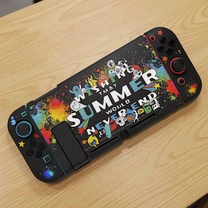 Funda para Nintendo Switch con diseño de oso y grafiti de dibujos animados: carcasa protectora dividida de TPU suave para consola NS, accesorios de juego adorables.
