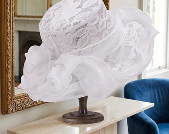 Elegante sombrero de organza para mujer, ideal para la iglesia, el Kentucky Derby, bodas, fiestas de té o como tocado de ala ancha.