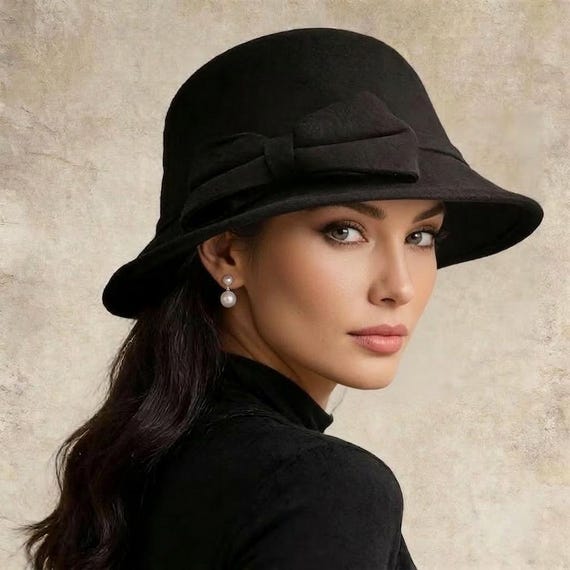 Vintage Wool Felt Cloche Hat With Elegant Bowknot – Classic  display picture 3