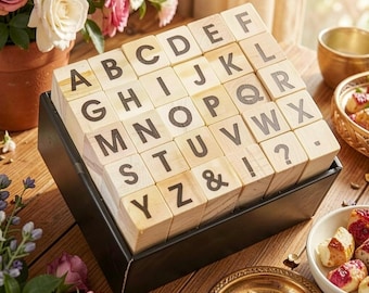 Juego de 30 sellos de madera vintage con letras del alfabeto: sellos de goma clásicos para manualidades, creación de tarjetas, álbumes de recortes y diarios.