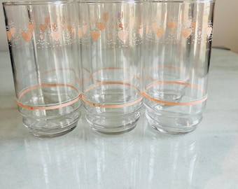 Vintage Corelle “Forever Yours” Glasses Set of 6 Pink Hearts Tumblers Retro Cottagecore Kitchen Decor 1980s Drinkware