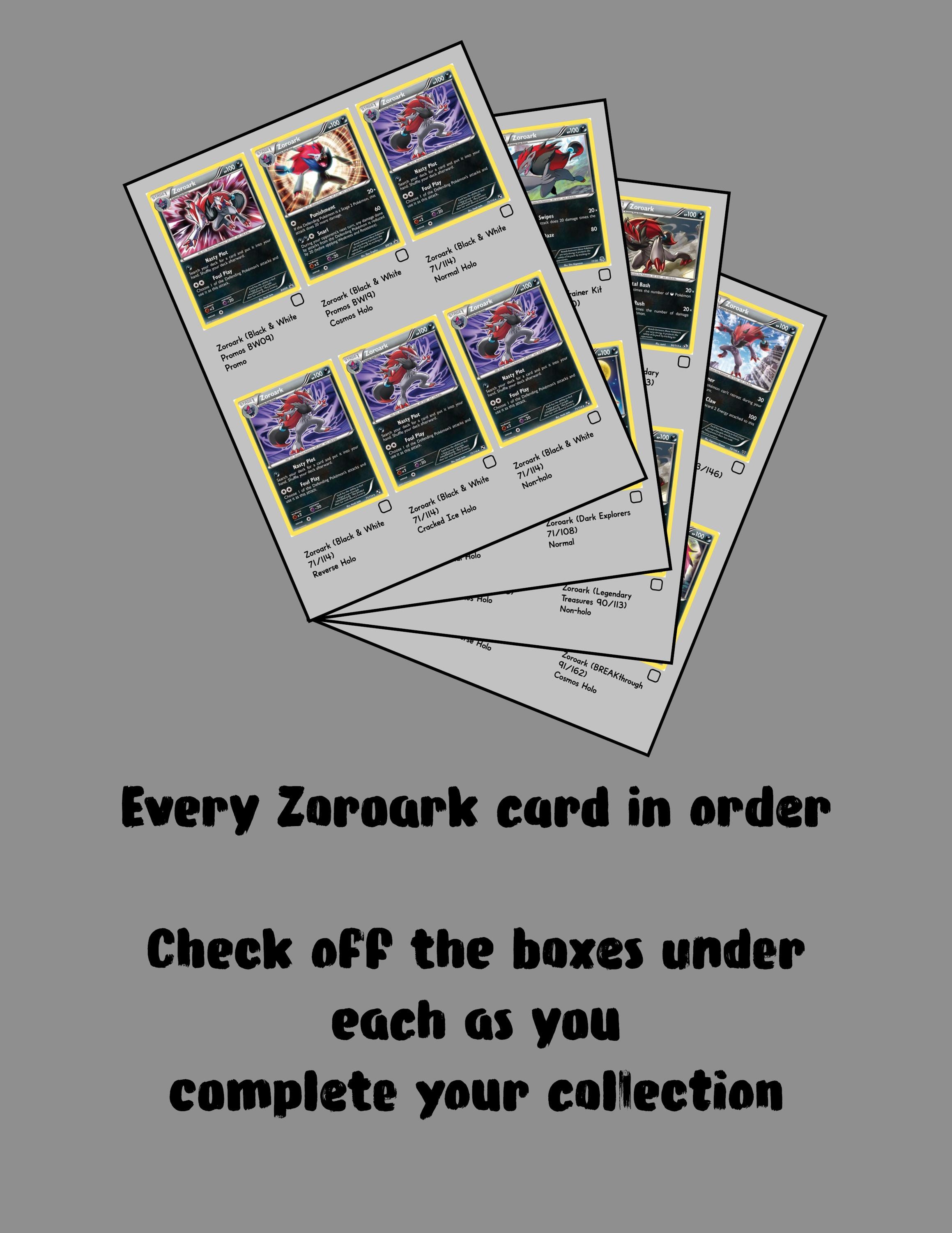 Zoroark Master Set Checklist - Etsy