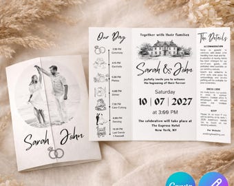 Gatefold Wedding Invitation Template, Editable Canva Invite, Photo Wedding Invitation, Elegant Folded Wedding Invite
