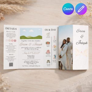 Bewerkbare vouwsjabloon huwelijksuitnodiging, canvas huwelijksuitnodiging met foto, gevouwen ontwerp huwelijksuitnodiging