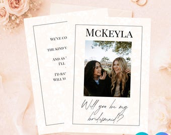 Photo Bridesmaid Proposal Card, Editable Canva Template, Will You Be My Bridesmaid Invitation, Personalized Bridal Party Proposal