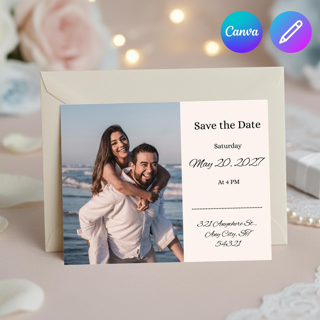 Postable Retro Wedding Postcard Template, Editable Canva Wedding Photo Postcard ...