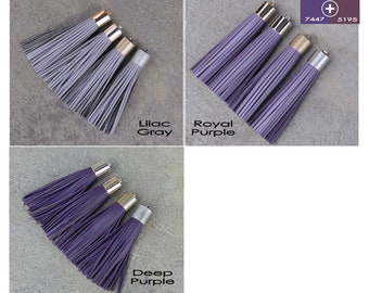 16mm Leather TASSEL- 4 Colors Plated Cap- Pick Leather Color, Cap color & Key Ring- Lilac Gray, Royal Purple, Deep Purple