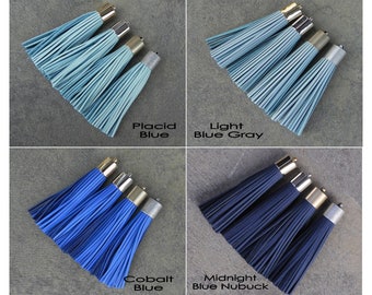 16mm Leather TASSEL- 4 Colors Plated Cap- Pick Leather Color, Cap color & Key Ring- Blue, Navy Tone