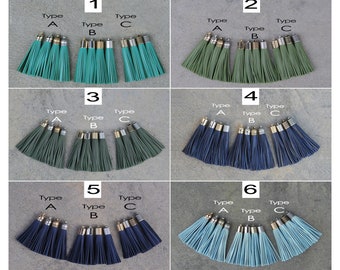 2 X Leather TASSELs in 10mm Cap - Pick Leather Color, Cap type and Cap Color