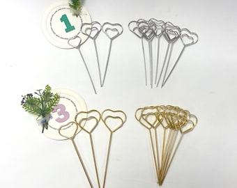 10Pcs Heart Shaped Wire table number holder, Wire Memo Holder Clips, Sign Holder, Escort Card Display, Namecard Holder, Picks 2 colors 2size