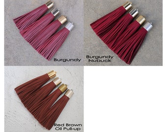 16mm Leather TASSEL- 4 Colors Plated Cap- Pick Leather Color, Cap color & Key Ring- Burgundy, Burgundy Nubuck and Red Brown Oil Pull-up