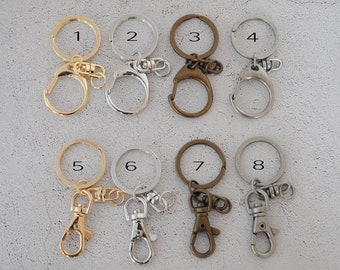 5 Key Chains with Clip Clasp, Swivel Connector & O-ring / 4 Colors(Gold  Silver tone Antique Brass or Antique Silver tone)  2 Types