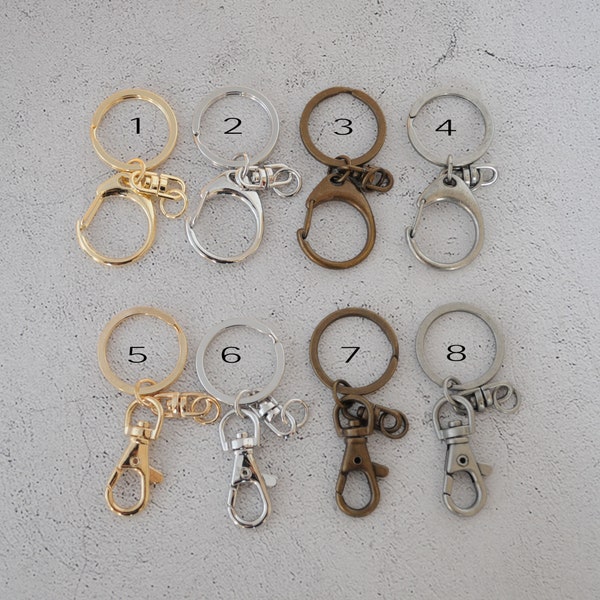 5 Key Chains with Clip Clasp, Swivel Connector & O-ring / 4 Colors(Gold  Silver tone Antique Brass or Antique Silver tone)  2 Types