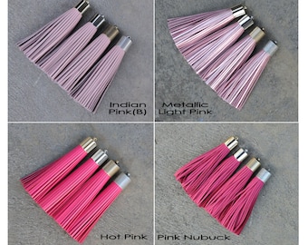 16mm Leather TASSEL- 4 Colors Plated Cap- Pick Leather Color, Cap color & Key Ring- Pink Tone