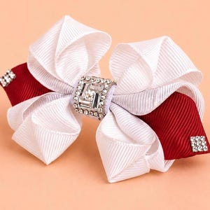 Crimson Royale hårrosett | Elfenbensvit & Röd Strass Grosgrain Klämma