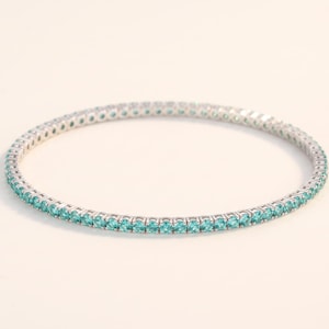 Dainty Moissanite Tennis Bracelet, 925 Sterling Silver, Thin Blue or Pink Tennis Bracelet, Skinny Stacking Bracelet, Gift for Her