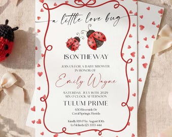 Love Bug Baby Shower Invitation Template: Red Ladybug Theme, Editable Digital Invite #lbg26
