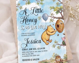 Classic Winnie the Pooh Baby Shower Invitation: Editable Watercolor Digital Template #wtp26