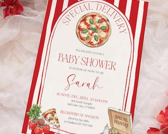 Baby Shower Invitation: Special Delivery Italian Theme, Printable Template, Pizza Shower Invite #ita26