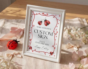 Editable Table Sign Template: Love Bug Baby Shower Theme, Red Ladybug Sign #lbg26