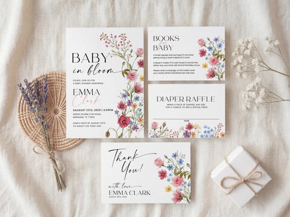 Wildflower Baby Shower Invitation Set: Editable Baby In Bloom Template #flr26
