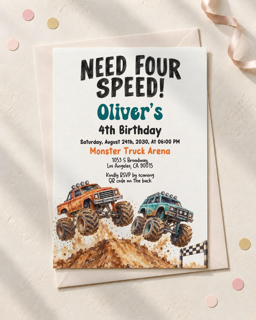 Monster Truck 4th Birthday Invitation Template, Truck Racing Party ...