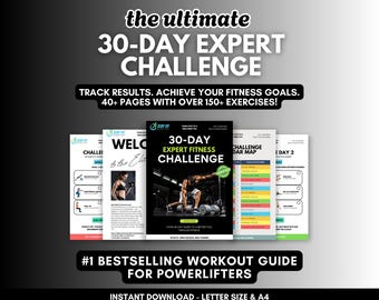 Desafío de fitness experto de 30 días • Programa de fuerza y acondicionamiento de élite • Entrenamiento HIIT de cuerpo completo + entrenamiento con mancuernas • Planificador de fitness digital en PDF