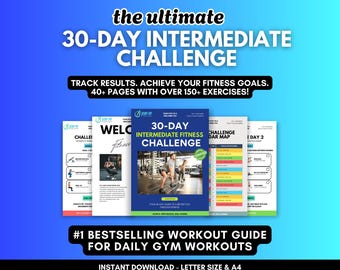 Desafío de fitness intermedio de 30 días • Plan de entrenamiento de fuerza y cardio • Programa de entrenamiento con mancuernas • Rutina diaria digital de 60 minutos (PDF)