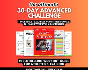 Desafío de fitness avanzado de 30 días • Plan de entrenamiento de fuerza de alta intensidad • Entrenamientos con mancuernas en el gimnasio y en casa • Guía de entrenamiento imprimible en PDF