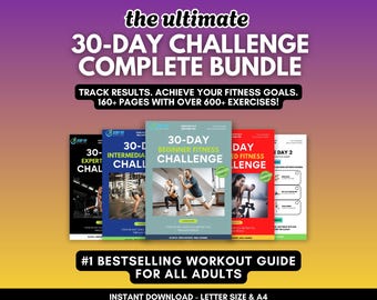 Paquete de desafío de fitness de 30 días • Planes de entrenamiento en PDF para principiantes y expertos • Programas de ejercicios imprimibles • Guía completa de entrenamiento en el gimnasio