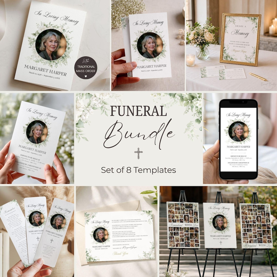Editable Funeral Program Bundle Celebration of Life Template Funeral ...