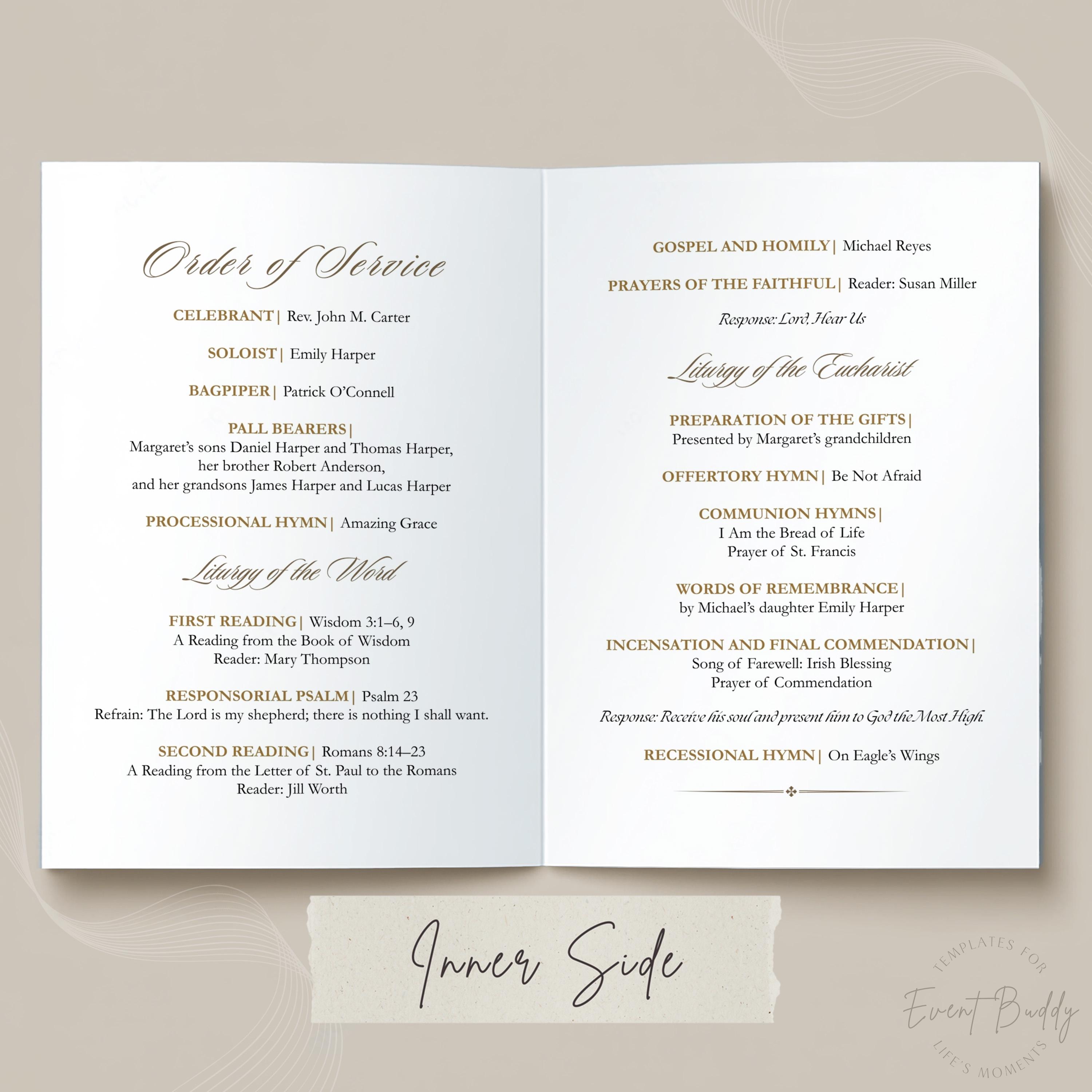 Traditional Catholic Funeral Program Mass Template 4 Page Booklet ...