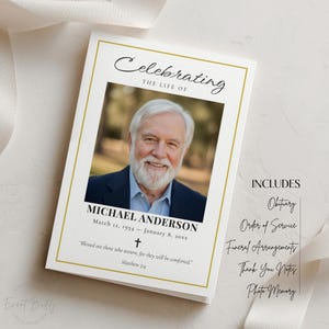 Sjabloon katholieke christelijke begrafenisprogramma Canva bewerkbaar herdenkingsprogramma met gebed en afdrukbare schriftviering van het leven