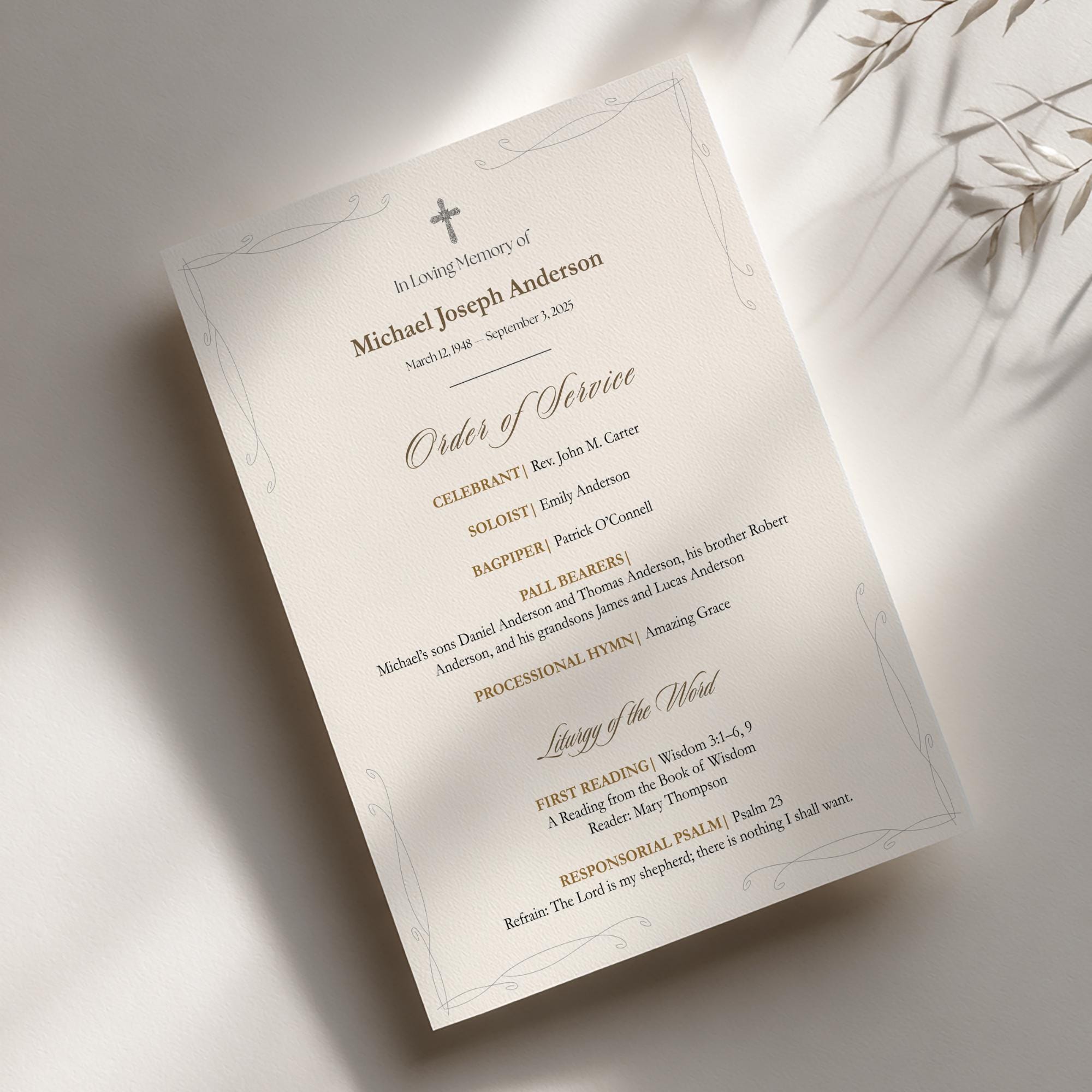 Mass Program Design Simple Catholic Funeral Mass Program 2 Page Template Editable in Canva ...