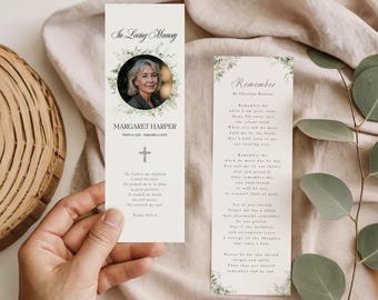 Plantilla de marcapáginas conmemorativos florales imprimible Marcapáginas funerario Canva editable Celebración de la vida Recuerdo Descarga instantánea Personalizado